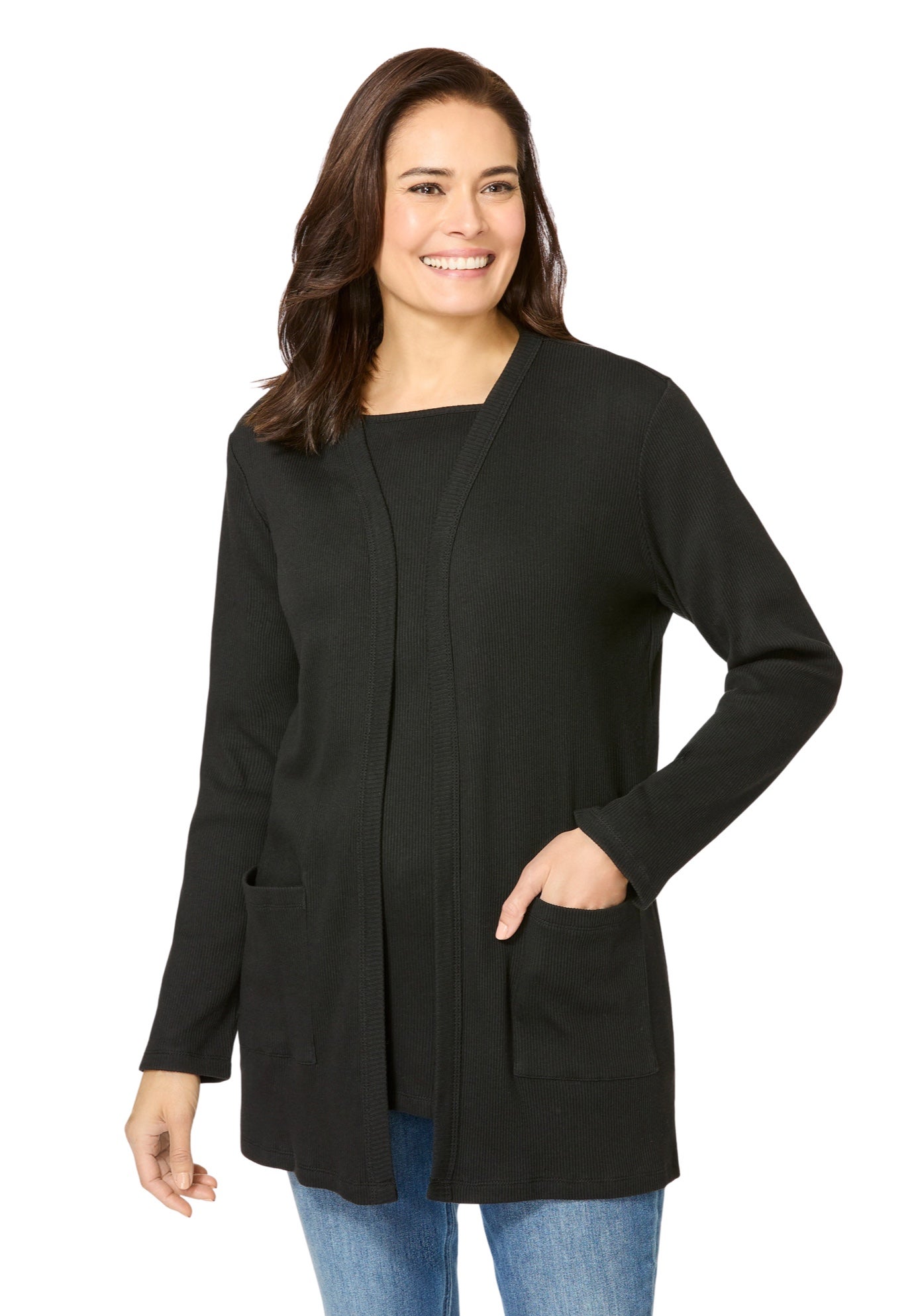 Ribbed Square Neck Elbow-Sleeve Tee image number 4