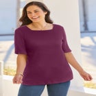Ribbed Square Neck Elbow-Sleeve Tee image number null
