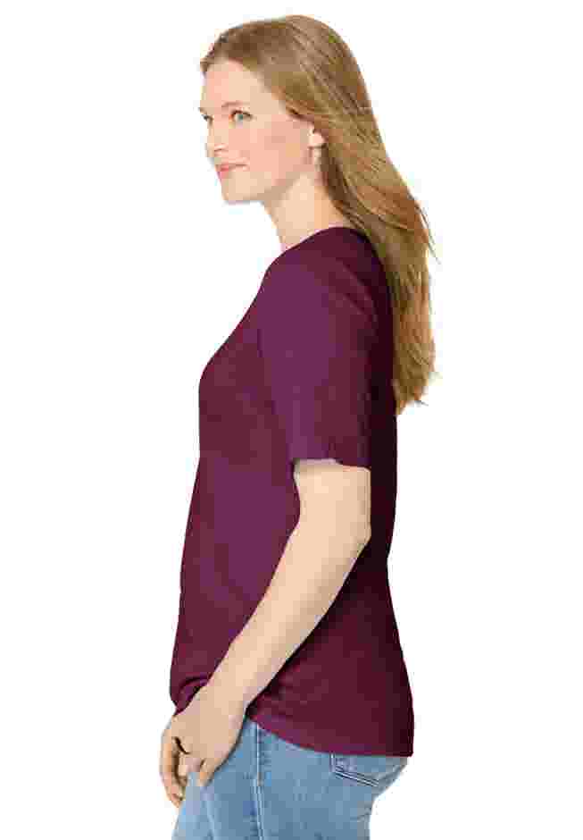 Ribbed Square Neck Elbow-Sleeve Tee image number 2