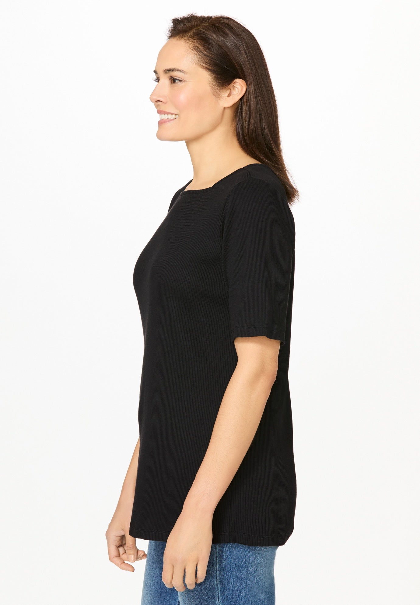 Ribbed Square Neck Elbow-Sleeve Tee image number 2