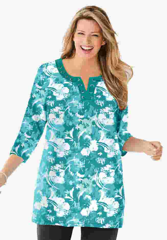 7-Day Three-Quarter Sleeve Grommet Notch Tunic image number 0