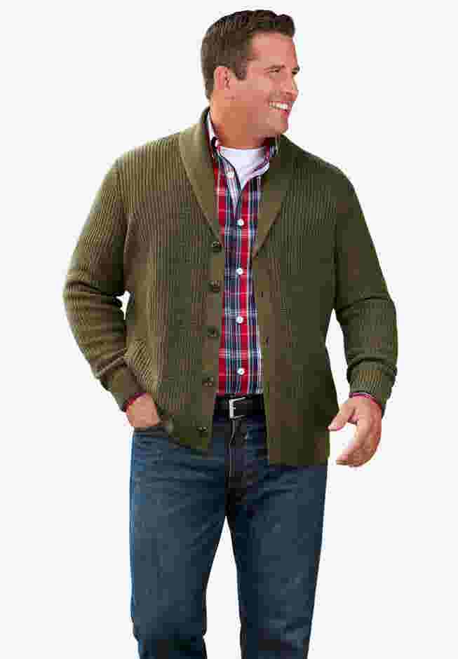 Shaker Knit Shawl-Collar Cardigan Sweater image number 1