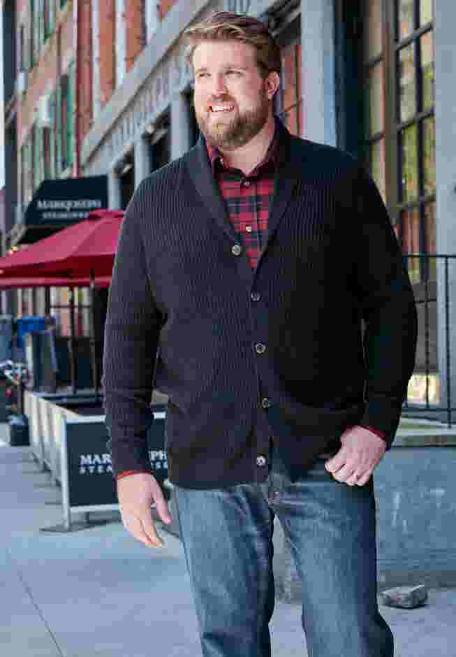 Shaker Knit Shawl-Collar Cardigan Sweater image number 2