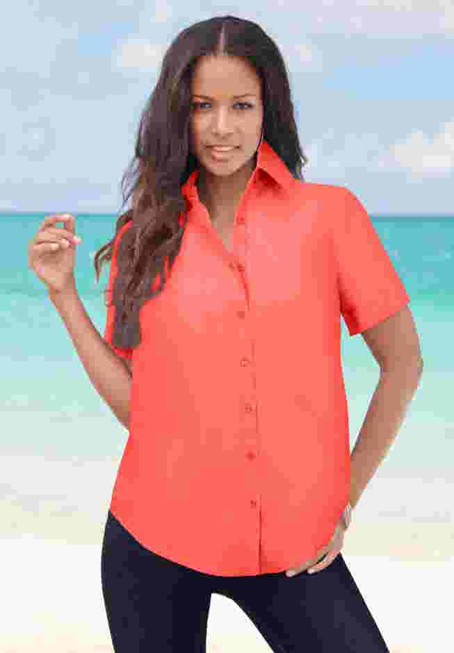 Plus Size Kate Short Sleeve Easy Cotton-Blend Button-Front Shirt image number 0