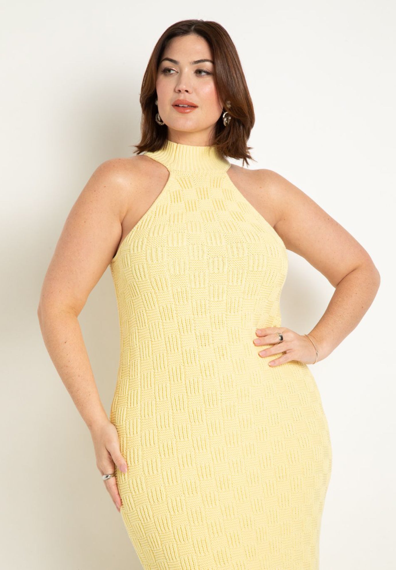 Basket Weave Halter Neck Sweater Dress image number 1
