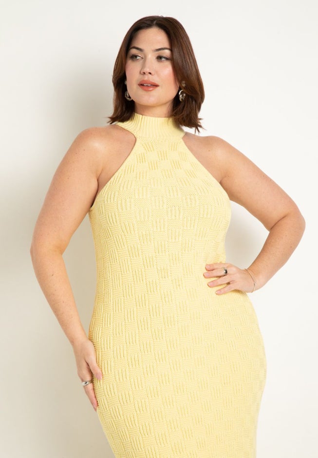 Basket Weave Halter Neck Sweater Dress image number 1