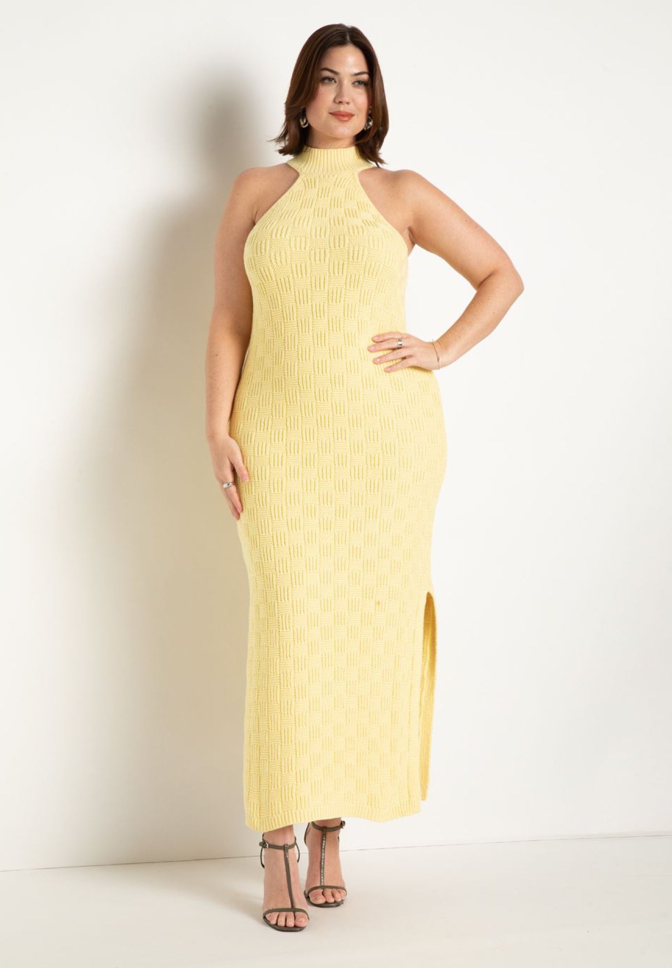 Basket Weave Halter Neck Sweater Dress image number 0