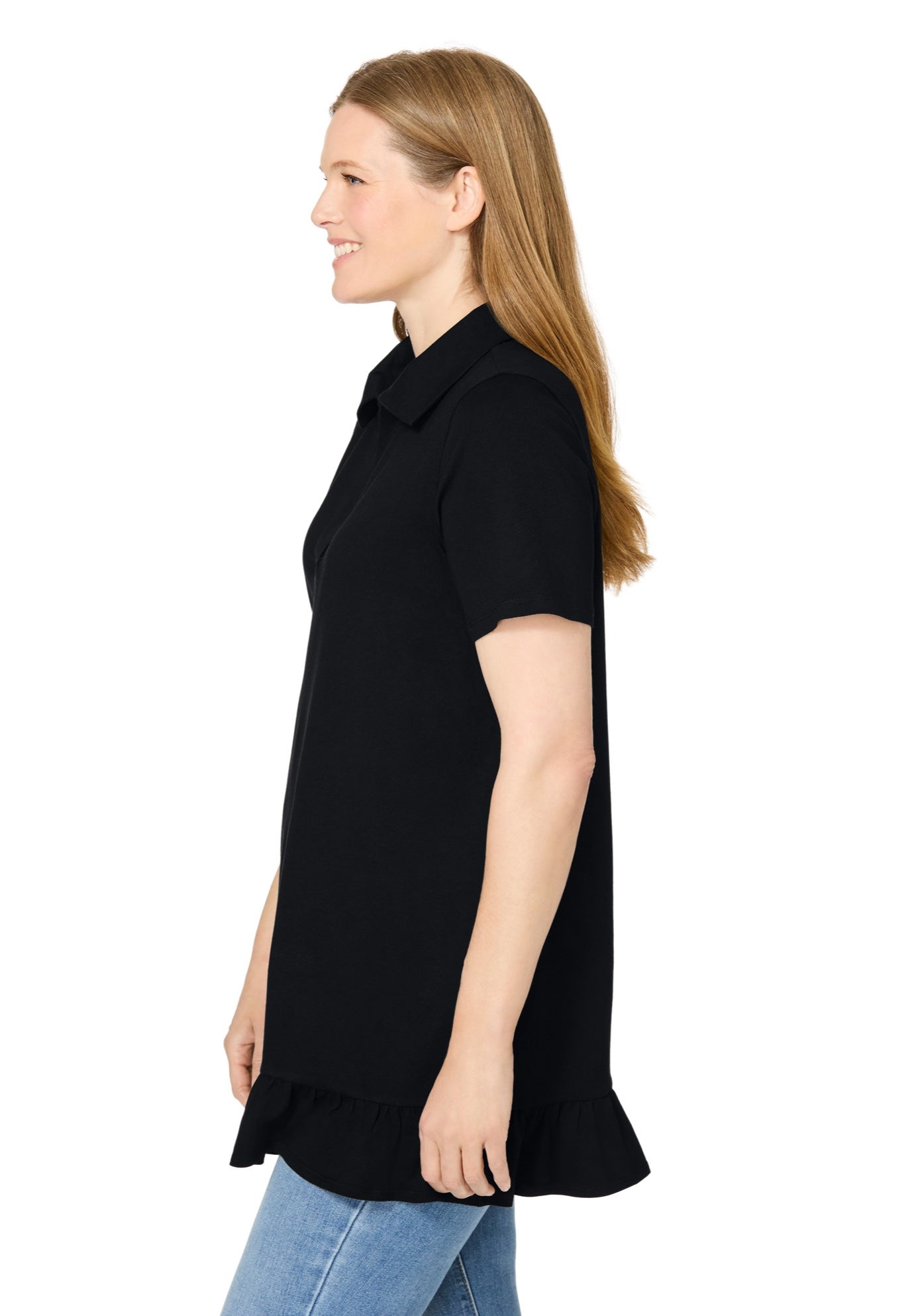 Short Sleeve Ruffle Hem Polo Tunic image number 2