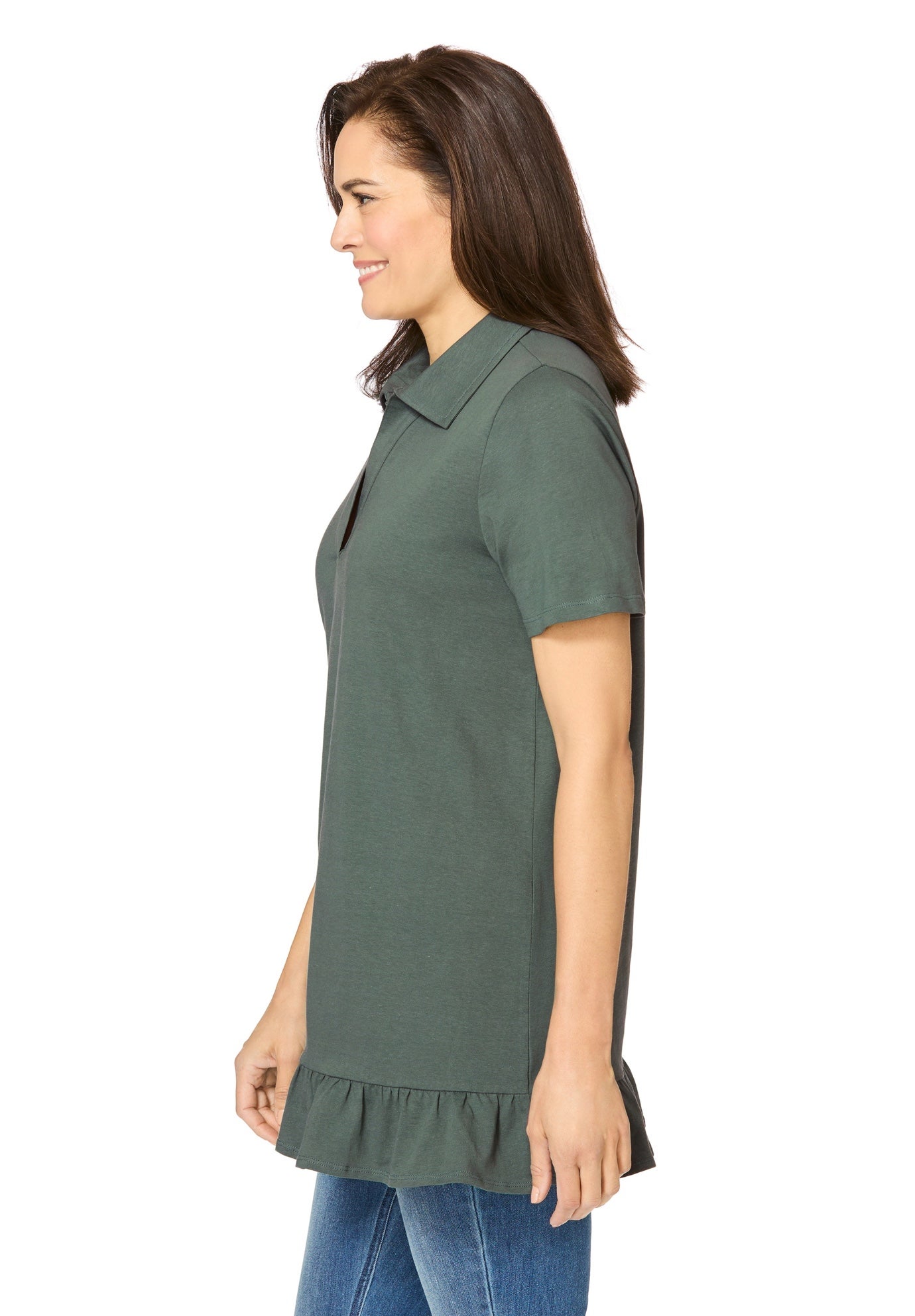 Short Sleeve Ruffle Hem Polo Tunic image number 2