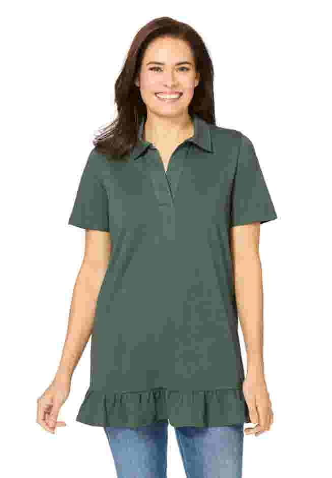 Short Sleeve Ruffle Hem Polo Tunic image number 0