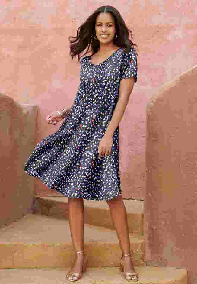UltraSmooth™ Plus Size V-Neck Swing Dress – Soft Knit, Flattering Fit image number 0