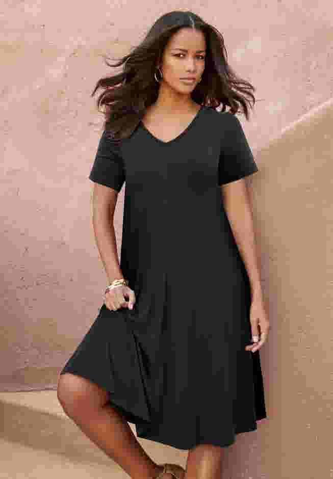 UltraSmooth™ Plus Size V-Neck Swing Dress – Soft Knit, Flattering Fit image number 0