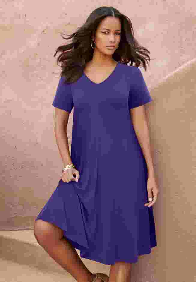 UltraSmooth™ Plus Size V-Neck Swing Dress – Soft Knit, Flattering Fit image number 0