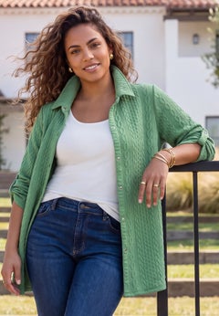 Collared Cable Buttonfront Tunic