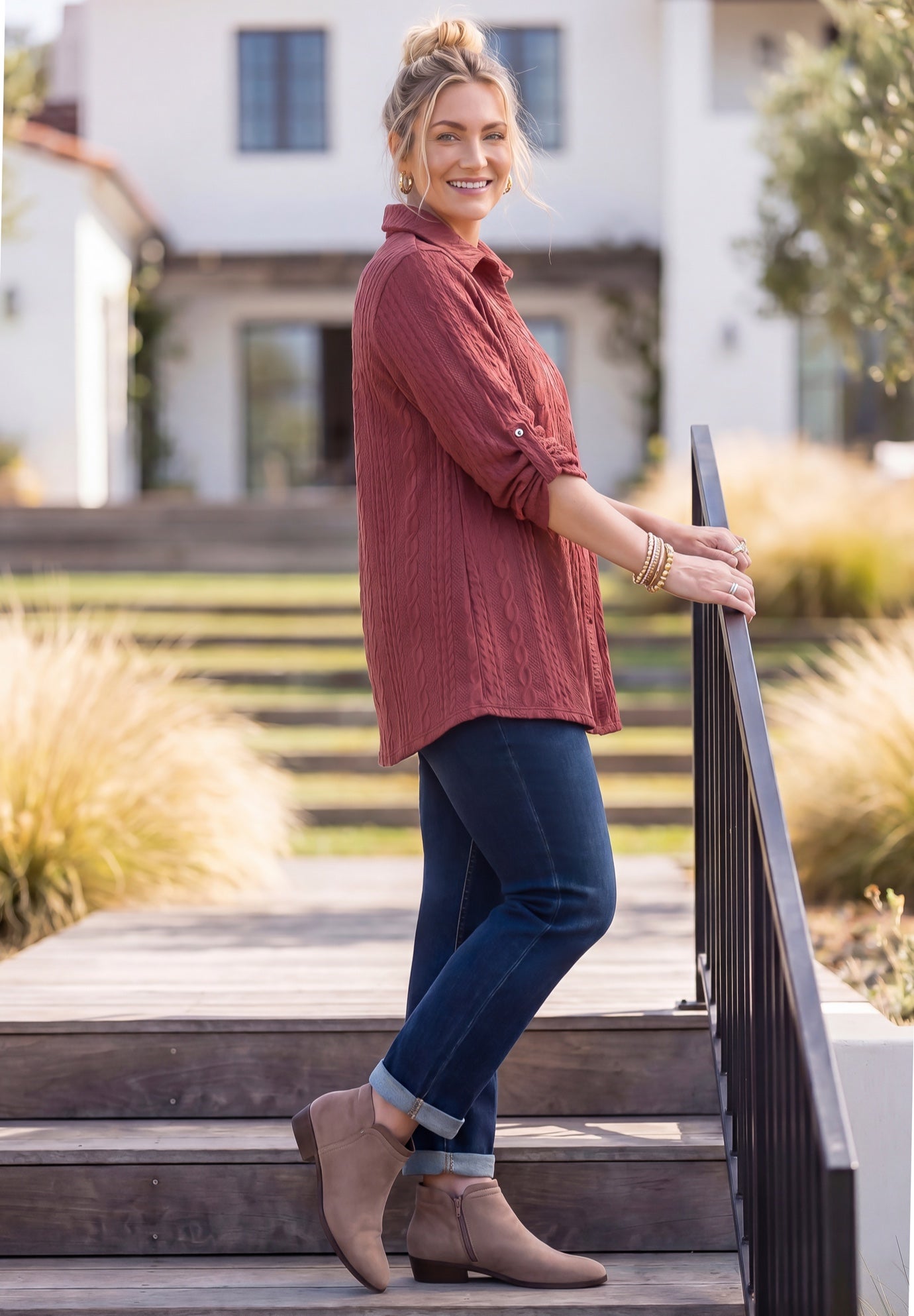Collared Cable Buttonfront Tunic image number 4