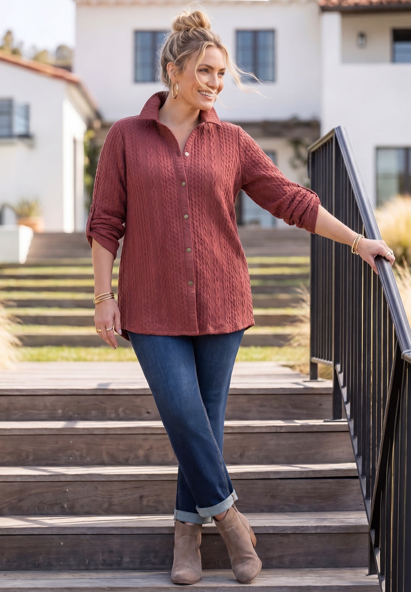 Collared Cable Buttonfront Tunic image number 5