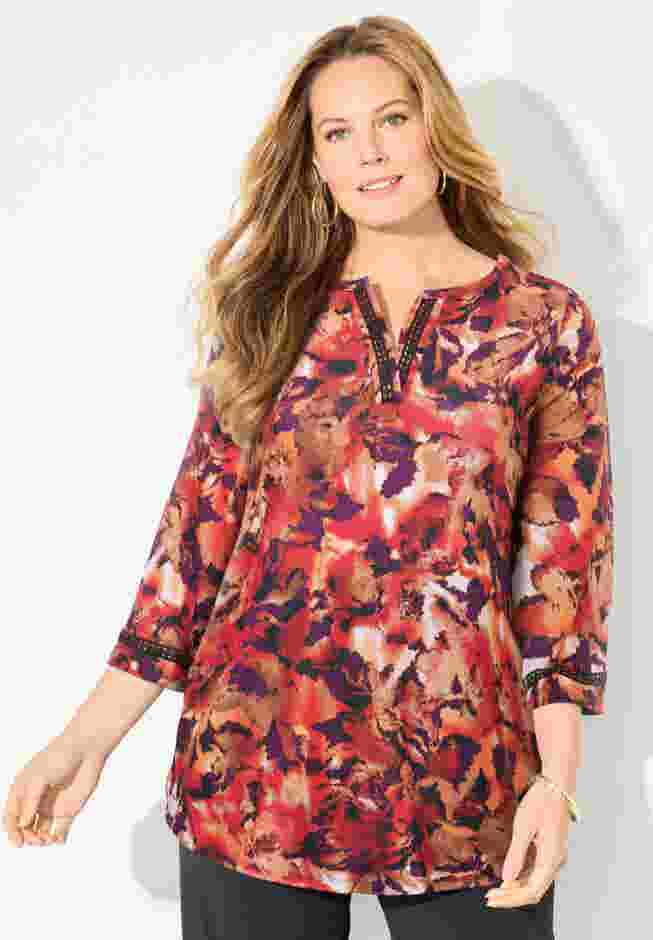 Crochet Detail Bell Sleeve Top image number 0