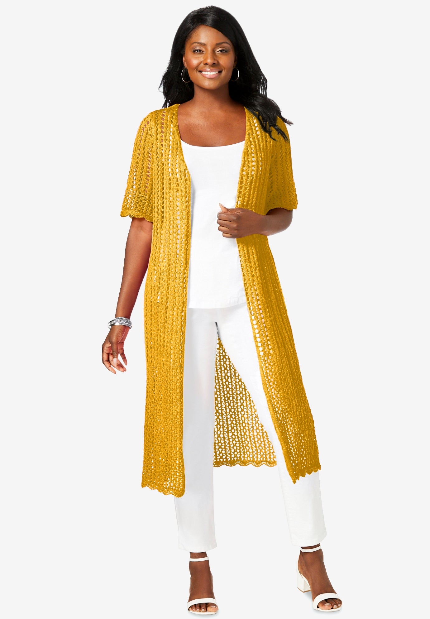 Scalloped Crochet Sweater Duster image number 0