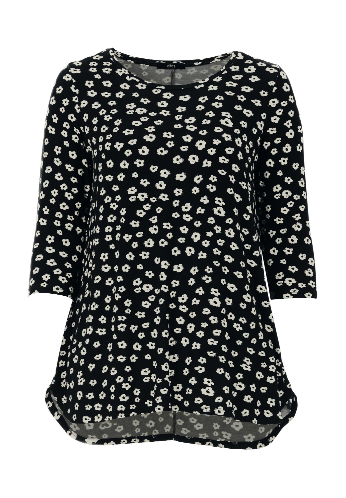 Stretch Jersey Knit Scoop Neck Three-Quarter Sleeve Curved Hem A-Line Tunic image number 1