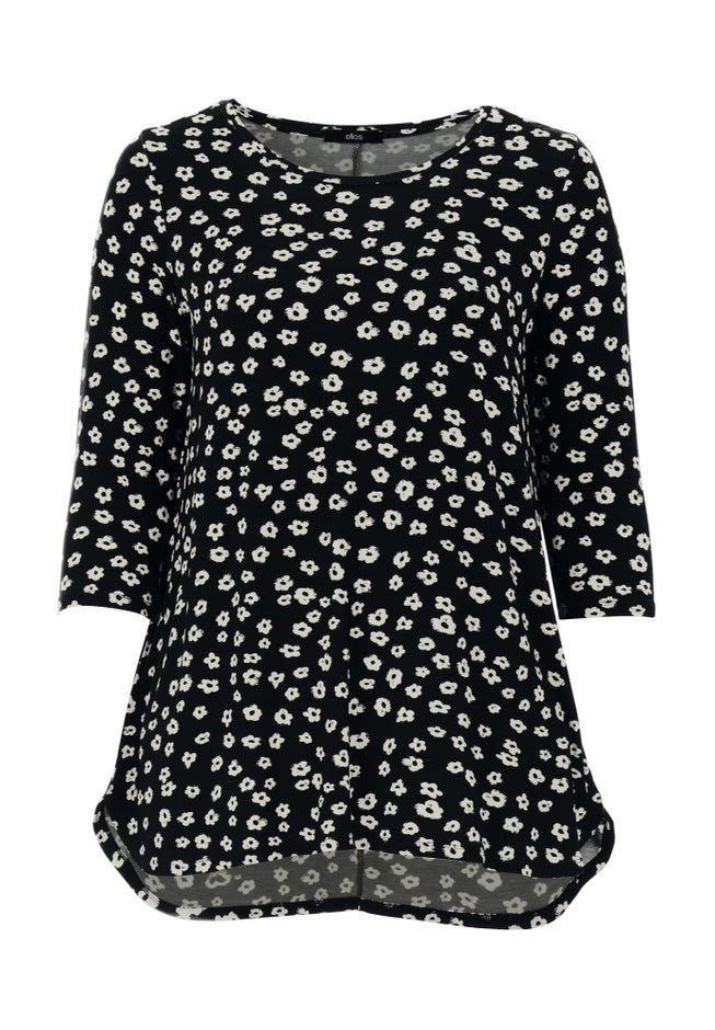 Stretch Jersey Knit Scoop Neck Three-Quarter Sleeve Curved Hem A-Line Tunic image number 1