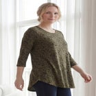 Stretch Jersey Knit Scoop Neck Three-Quarter Sleeve Curved Hem A-Line Tunic image number 0