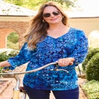 Knit Tie-Sleeve Henley Top image number null