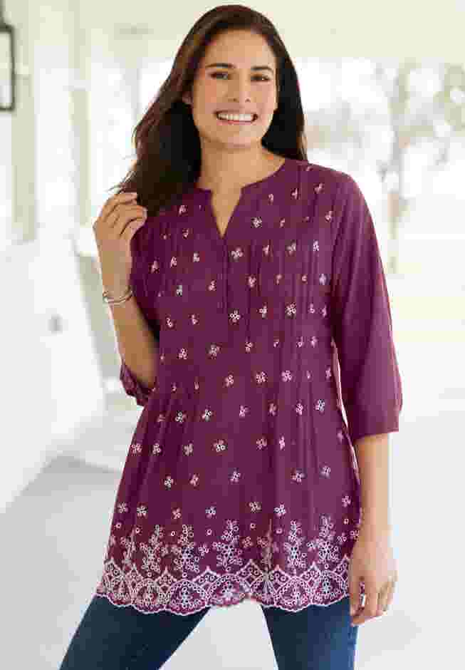 Embroidered Pintuck Tunic image number 0