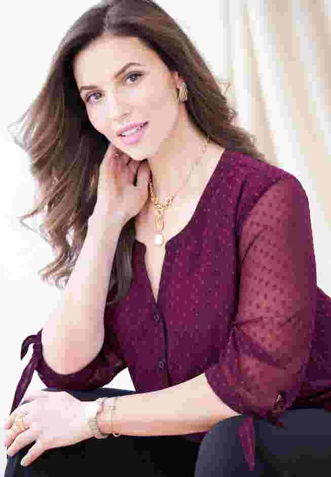 Swiss Dot Tie Sleeve Blouse image number 5