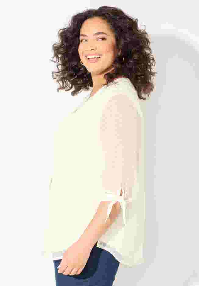 Swiss Dot Tie Sleeve Blouse image number 2
