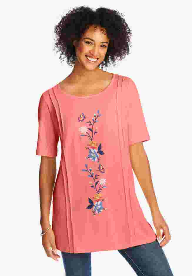 Short-Sleeve Scoopneck Embroidered Tunic image number 5
