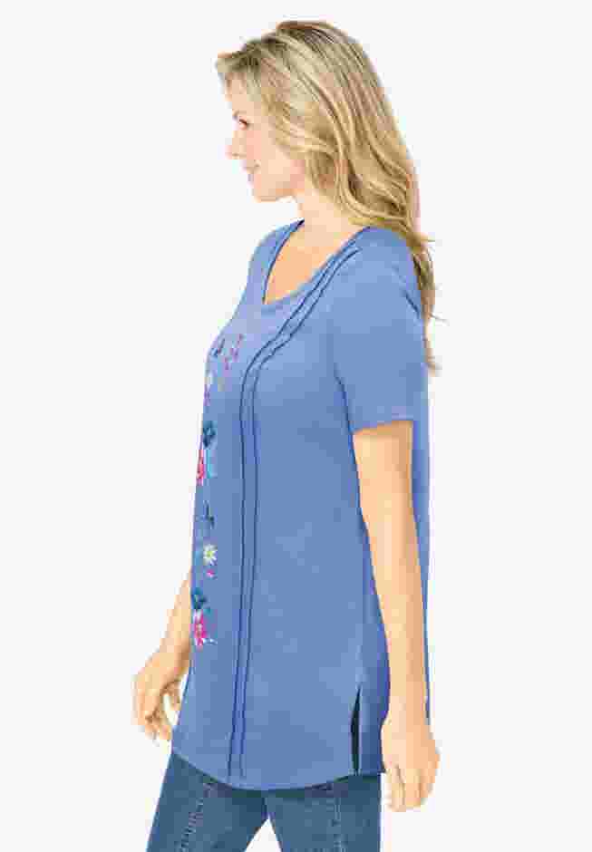 Short-Sleeve Scoopneck Embroidered Tunic image number 2