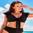 Tie Front Cup Sized Cap Sleeve Underwire Bikini Top image number null