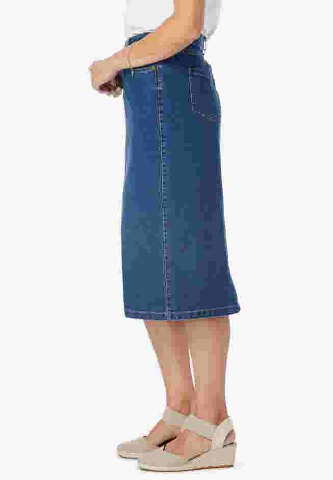 Womens Plus-Size Stretch Denim Five-Pocket Jeans Skirt image number 2