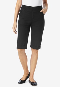Pull-On Flex-Fit Elastic-Waist Stretch Denim Jeans Shorts