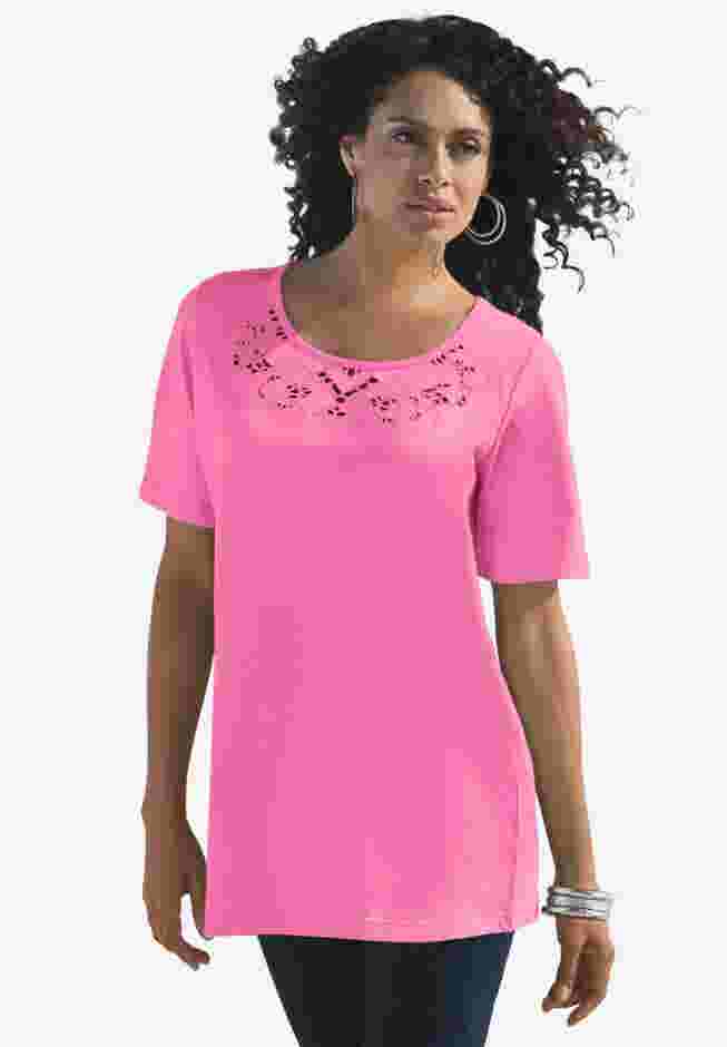 Eyelet Cutout Tee image number 0