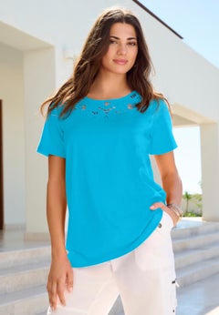 Plus Size Eyelet Cutout Tee