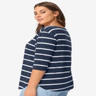 Striped Button Sleeve Tee image number null