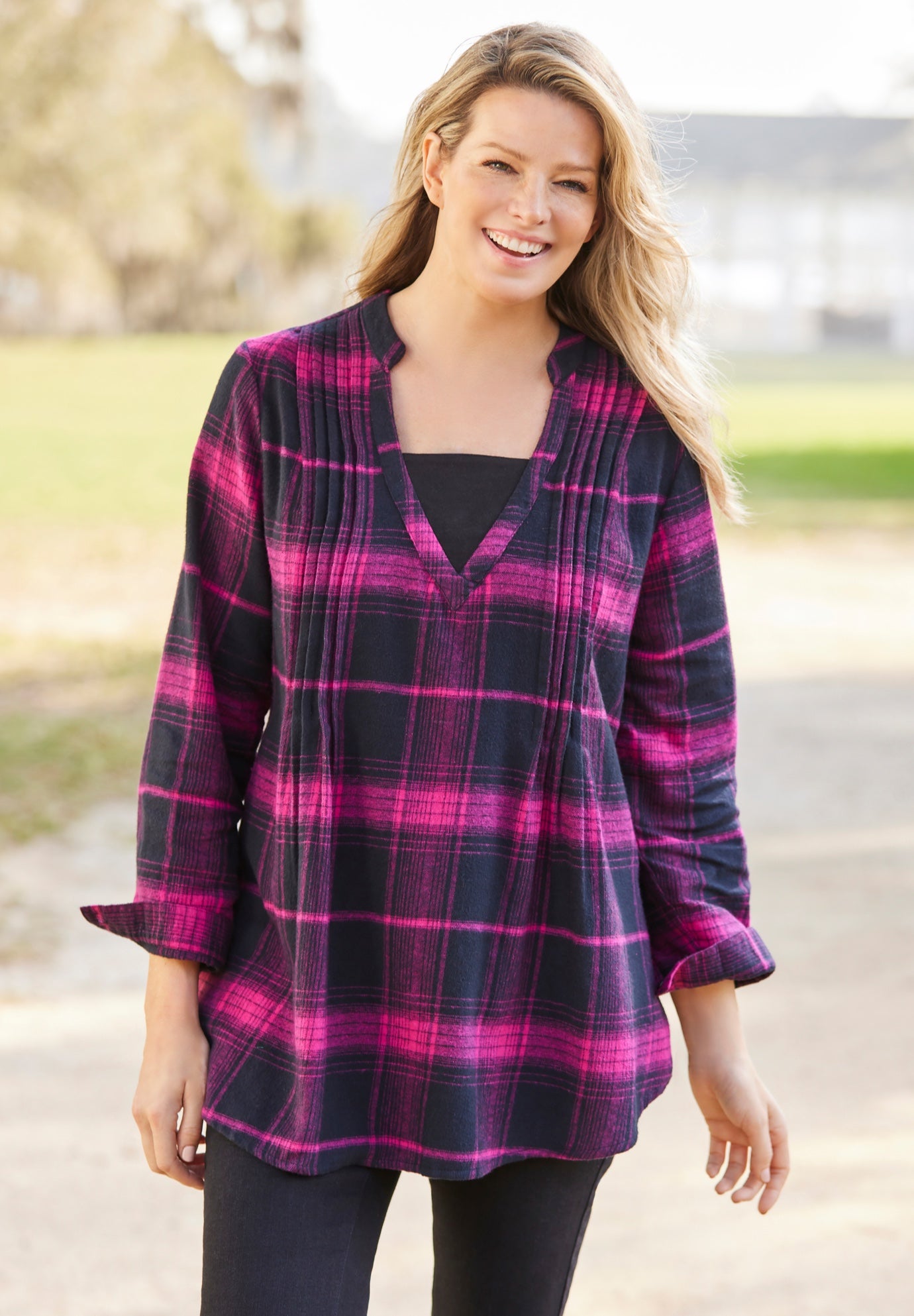 Flannel Tunic With Layered Look image number 0