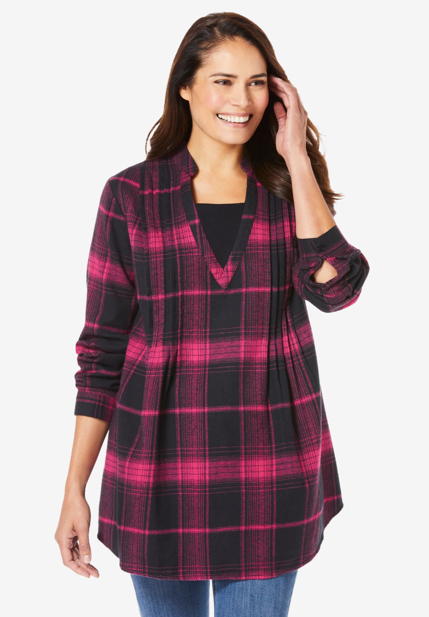 Flannel Tunic With Layered Look image number 3
