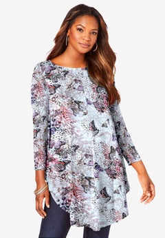 Plus Size Boatneck Swing Ultra Drape Tunic Top