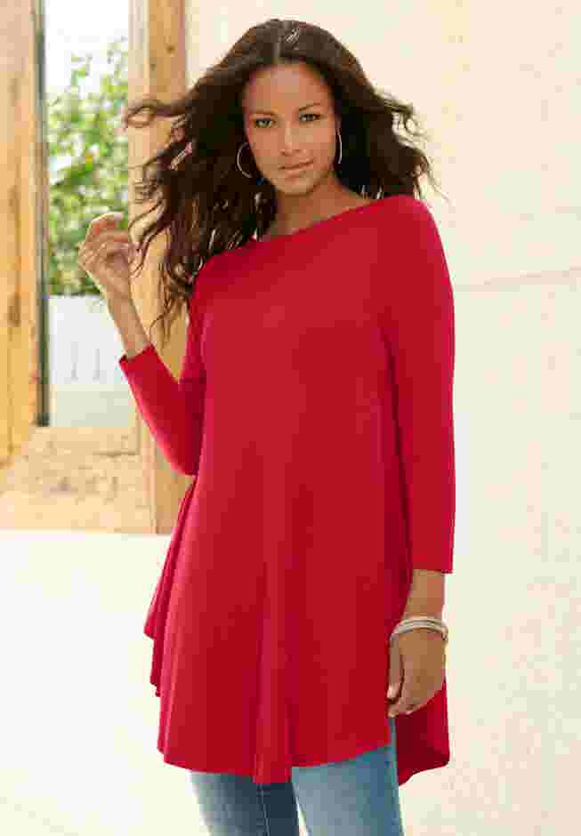 Plus Size Boatneck Swing Ultra Drape Tunic Top image number 0
