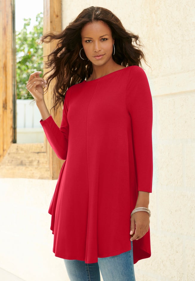 Plus Size Boatneck Swing Ultra Drape Tunic Top image number 0