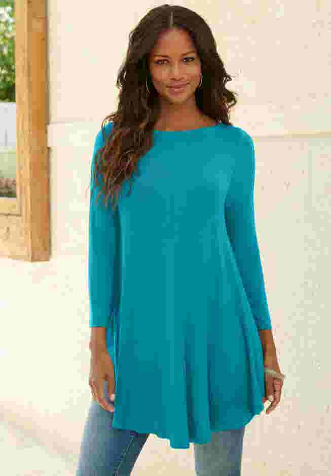 Plus Size Boatneck Swing Ultra Drape Tunic Top image number 0