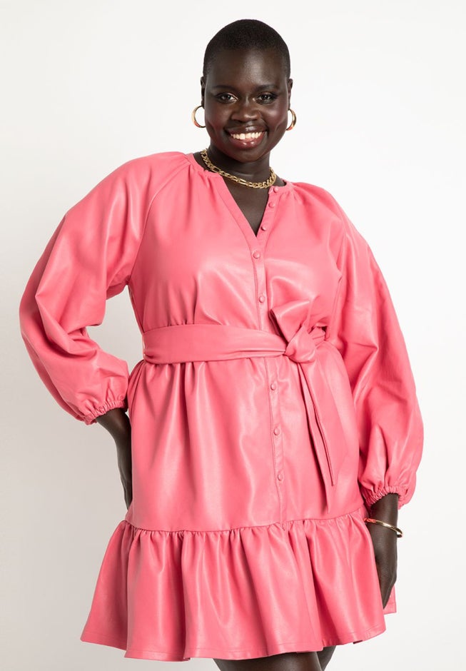 Faux Leather Shirred Mini Dress image number 1