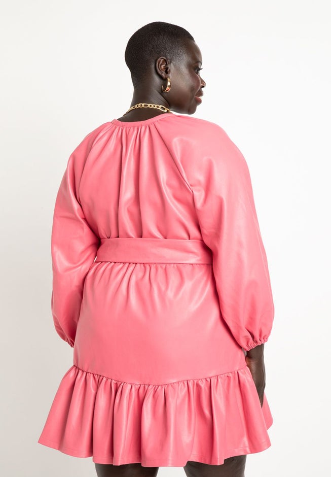 Faux Leather Shirred Mini Dress image number 2