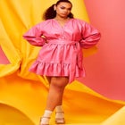 Faux Leather Shirred Mini Dress image number null