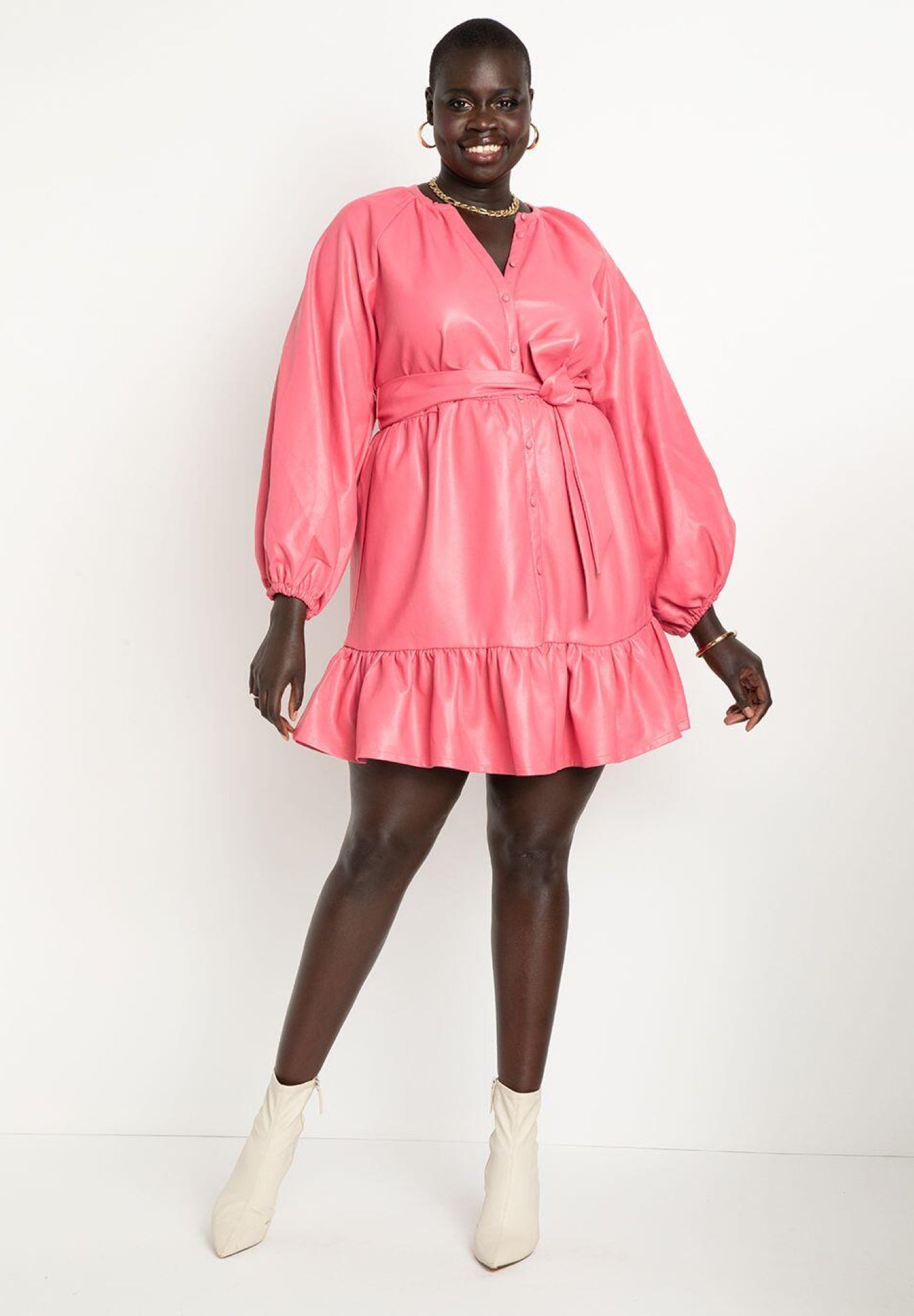 Faux Leather Shirred Mini Dress image number 0