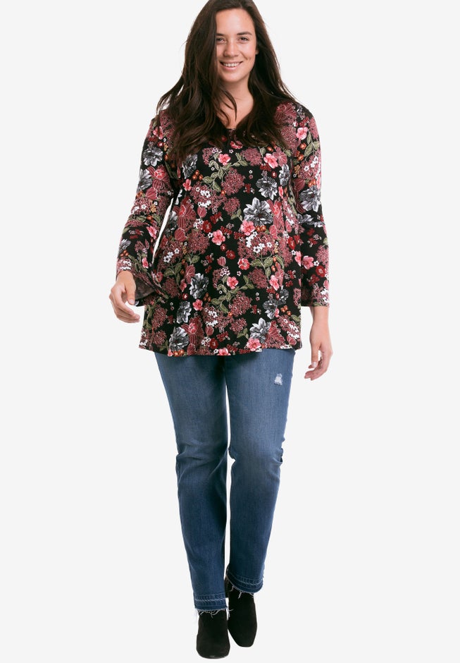 Bell Sleeve A-Line Knit Tunic image number 4