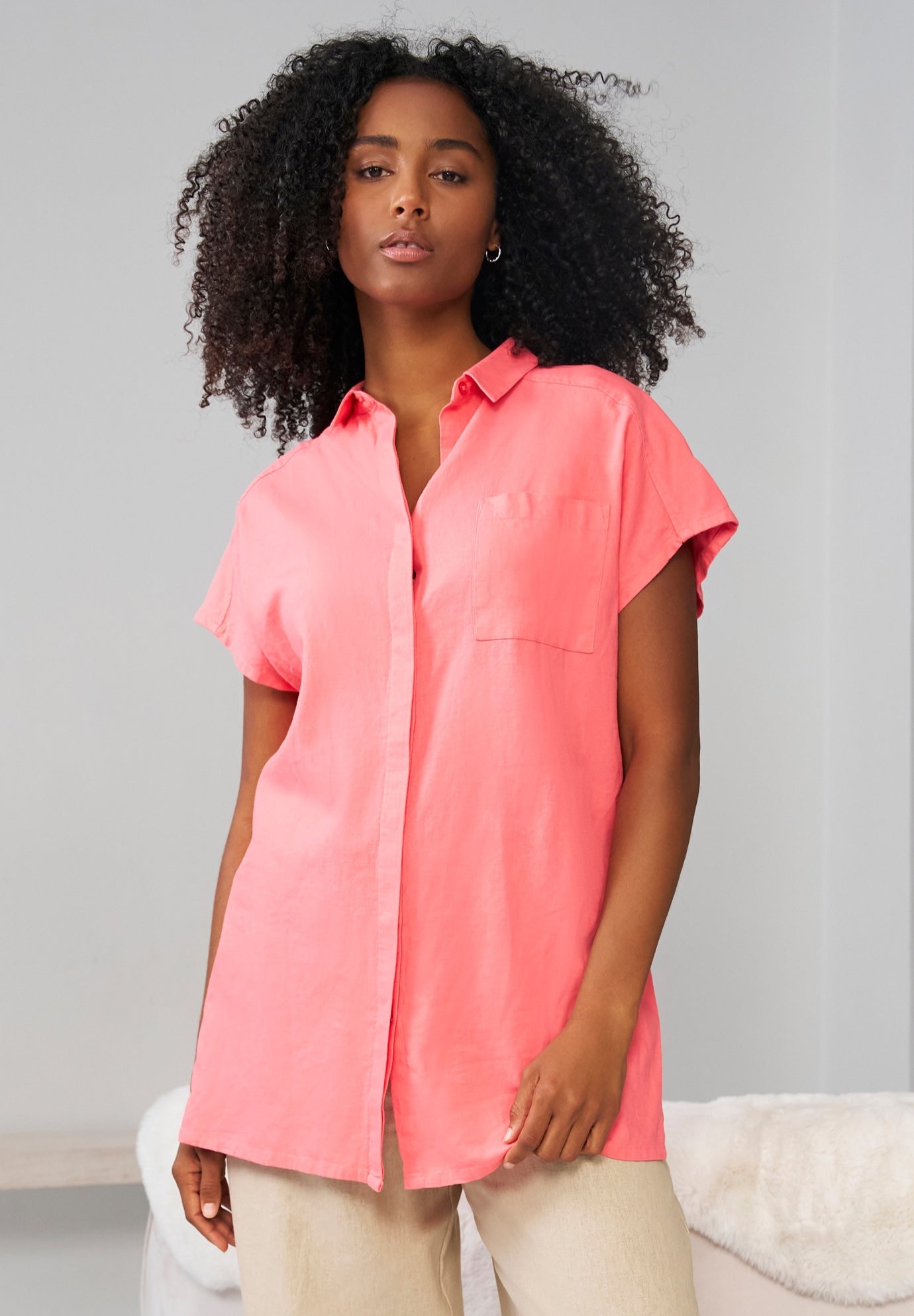 Linen-Blend Button Front Tunic image number 0