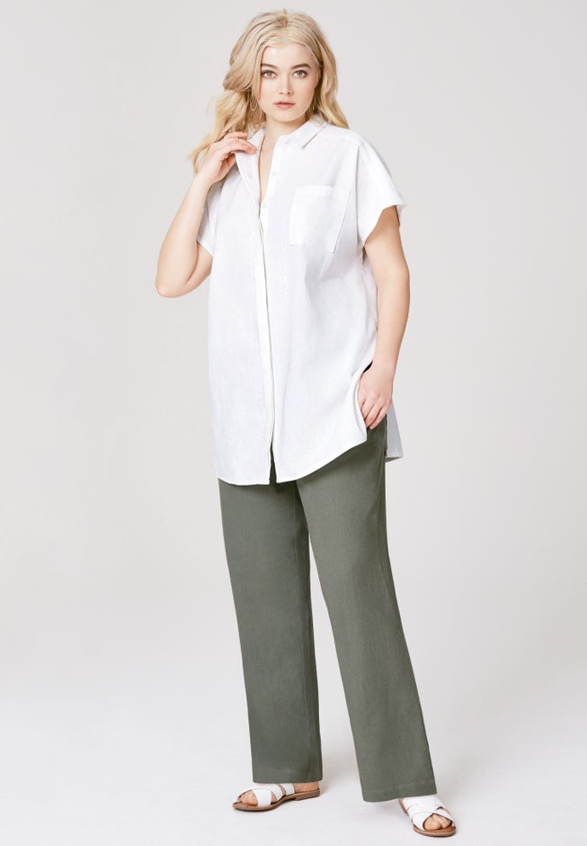 Linen-Blend Button Front Tunic image number 3